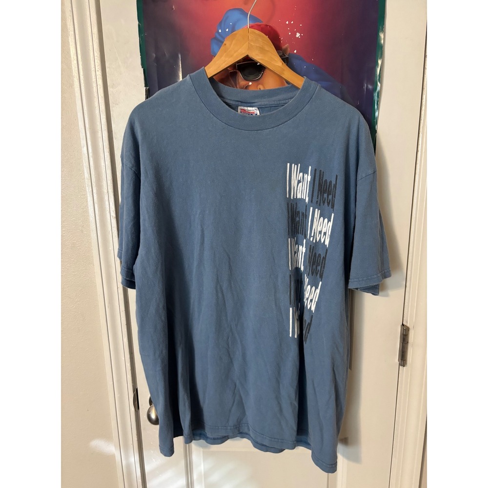 Vintage Hanes Beefy-T Beckman Coulter Graphic T-Shirt XL Blue I Want I Need 90s